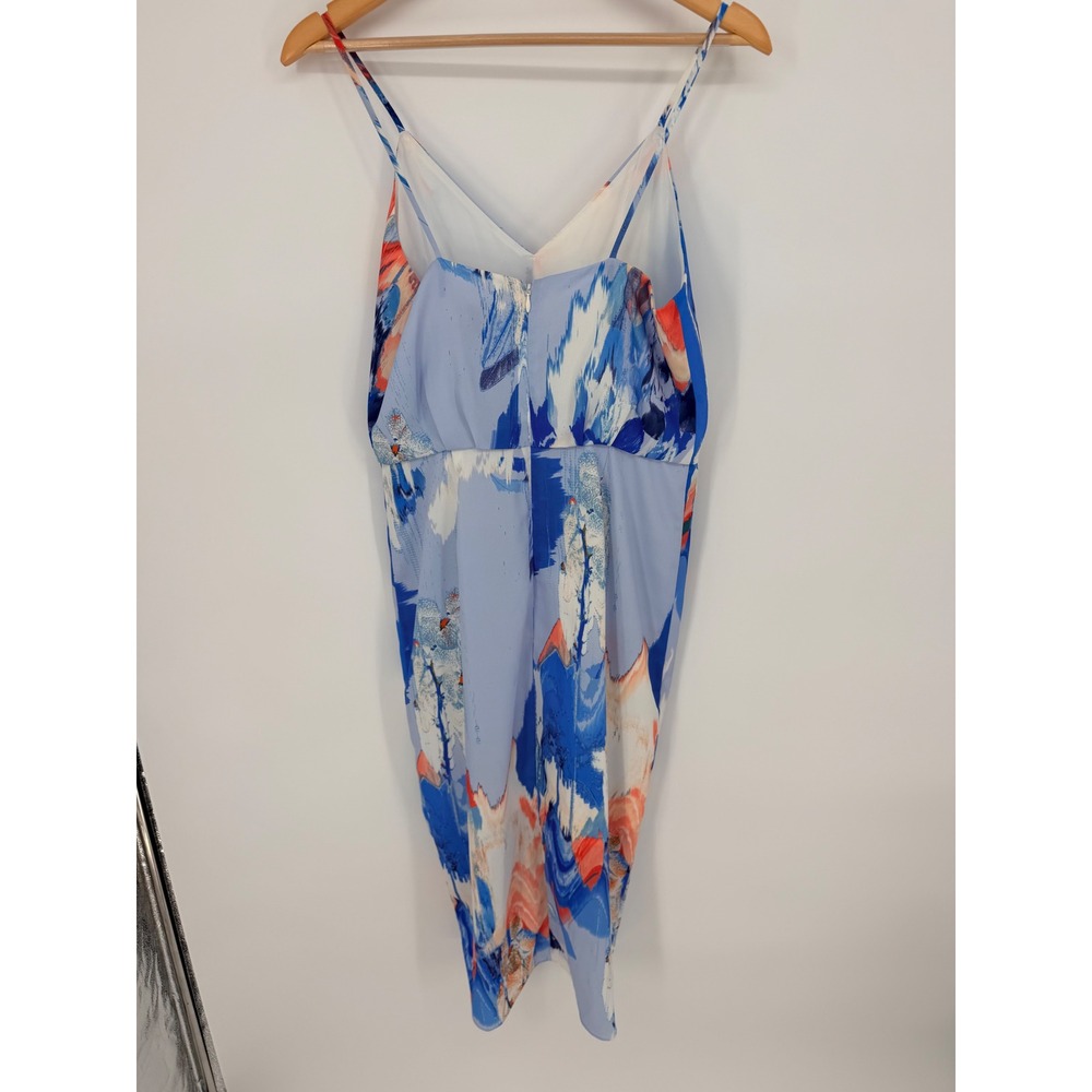 Chelsea28 Blue Orange Abstract Brushstroke Tulip Midi Dress Womens Size 4 V-Neck - Picture 4 of 9